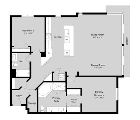 Floor plan for 2 beds, 2 baths, 1460 sqft